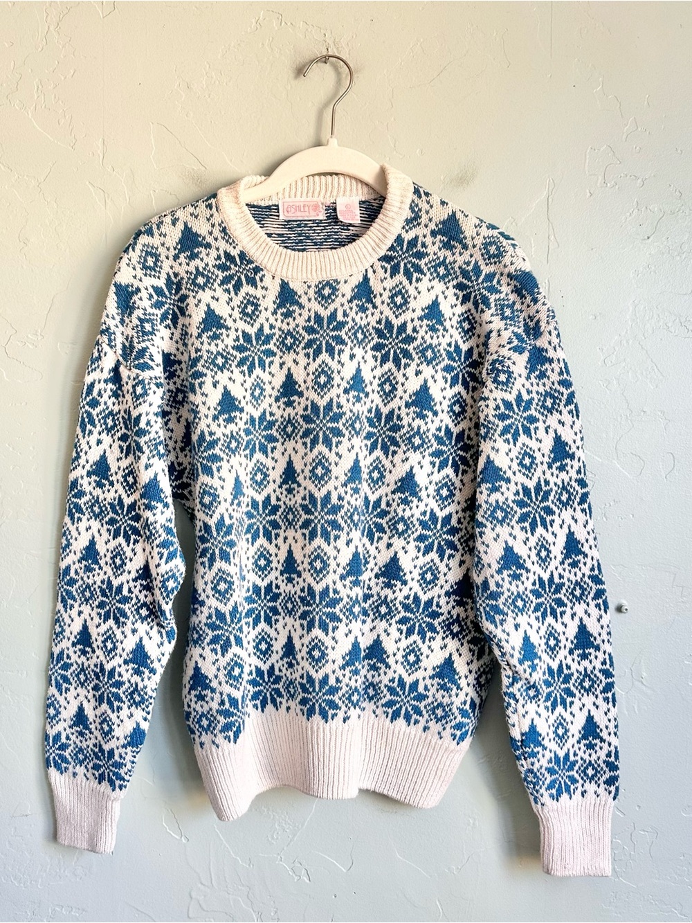 Vintage Ashley Cream & Blue Fair Isle Crewneck Sweater